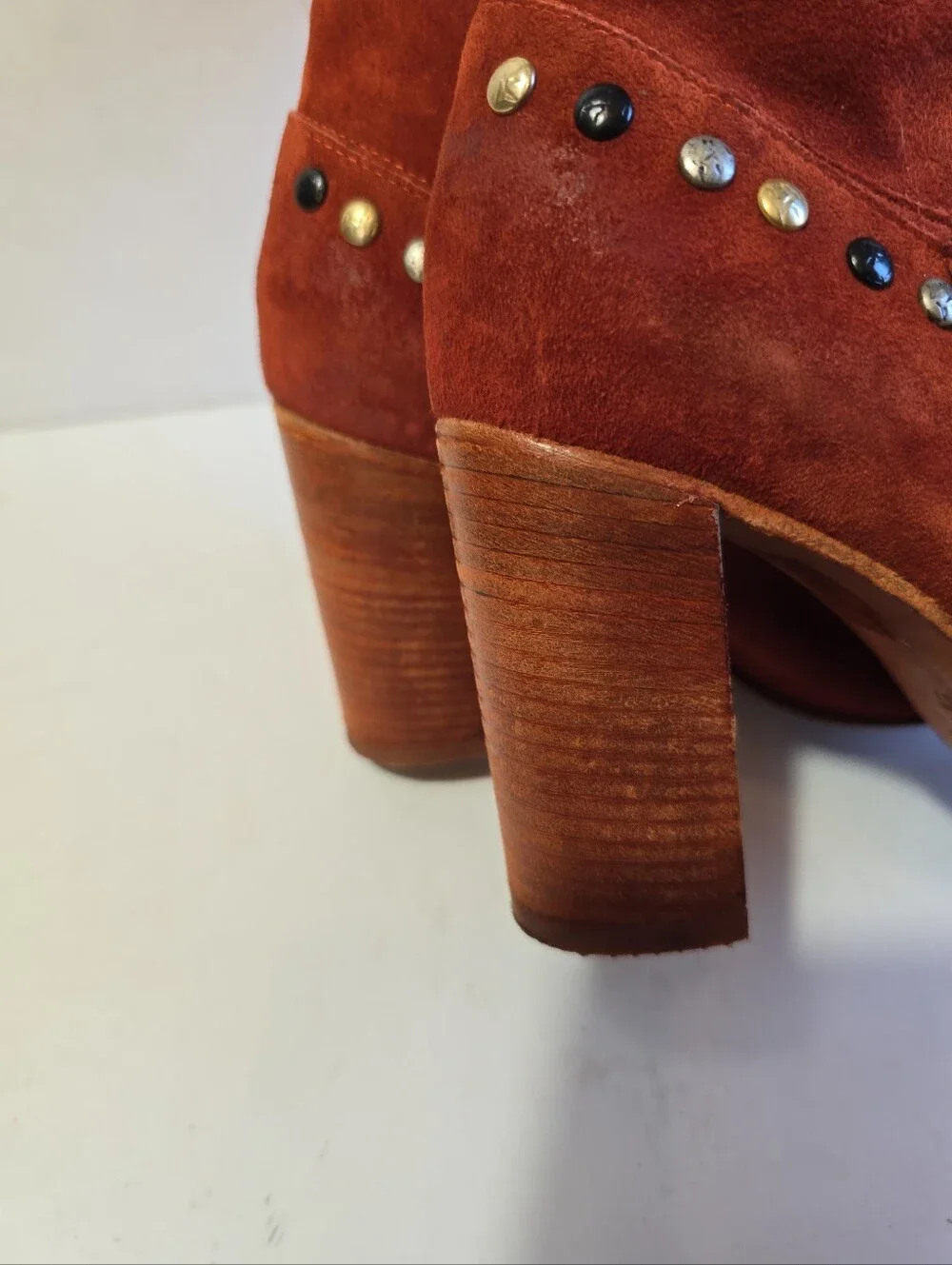 Free People Dakota Womens Rust Red Suede Studded Mid-Calf Boots Size 37